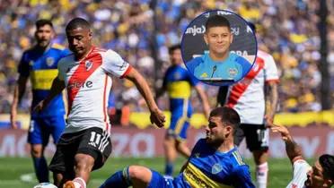 Boca y River en plena acción en un Superclásico y Marcos Rojo sonriendo.