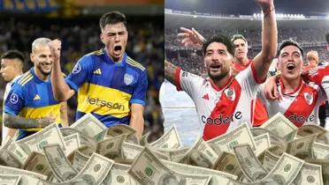 Boca y River festejando sus goles.