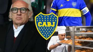 Carlos Bianchi de traje junto a un jugador de Boca desconocido.