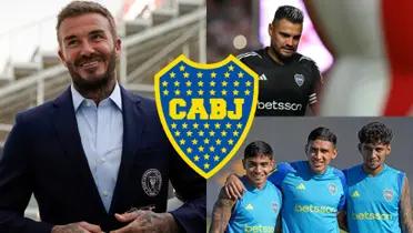 David Beckham con uniforme junto a Sergio Romero y juveniles de Boca.