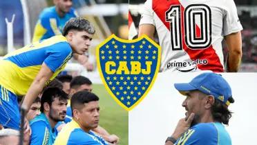 Diego Martínez en un entrenamiento junto a un grupo de jugadores de Boca.