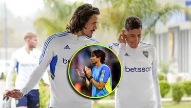 Edinson Cavani y Miguel Merentiel.