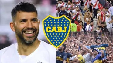 Kun Agüero junto a la hinchada de River y de Boca.