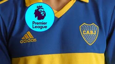 La camiseta de Boca y a su lado el logo de la Premier League.