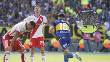 Miguel Merentiel festejando su gol frente a River.