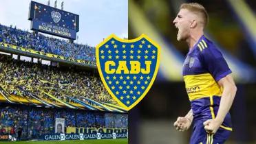 Nicolás Valentini junto a la hinchada de Boca en la Bombonera.