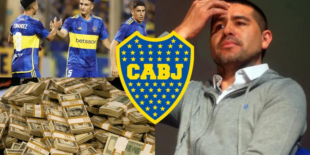 Riquelme agarrándose la cabeza junto a distintos jugadores de Boca.