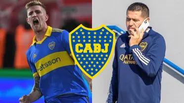 Riquelme con su teléfono junto a Nicolás Valentini.