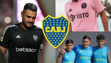 Sergio Romero junto a una camiseta de Inter Miami y juveniles de Boca.