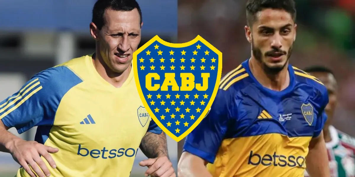 Cristian Lema en el entrenamiento de Boca y a su lado Nicolás Figal.