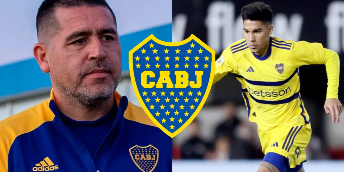 Juan Román Riquelme en el predio de Boca junto a Pol Fernández.