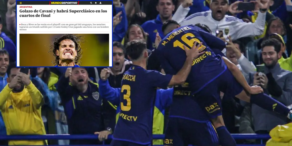 Los jugadores de Boca festejando el gol del triunfo ante Godoy Cruz.