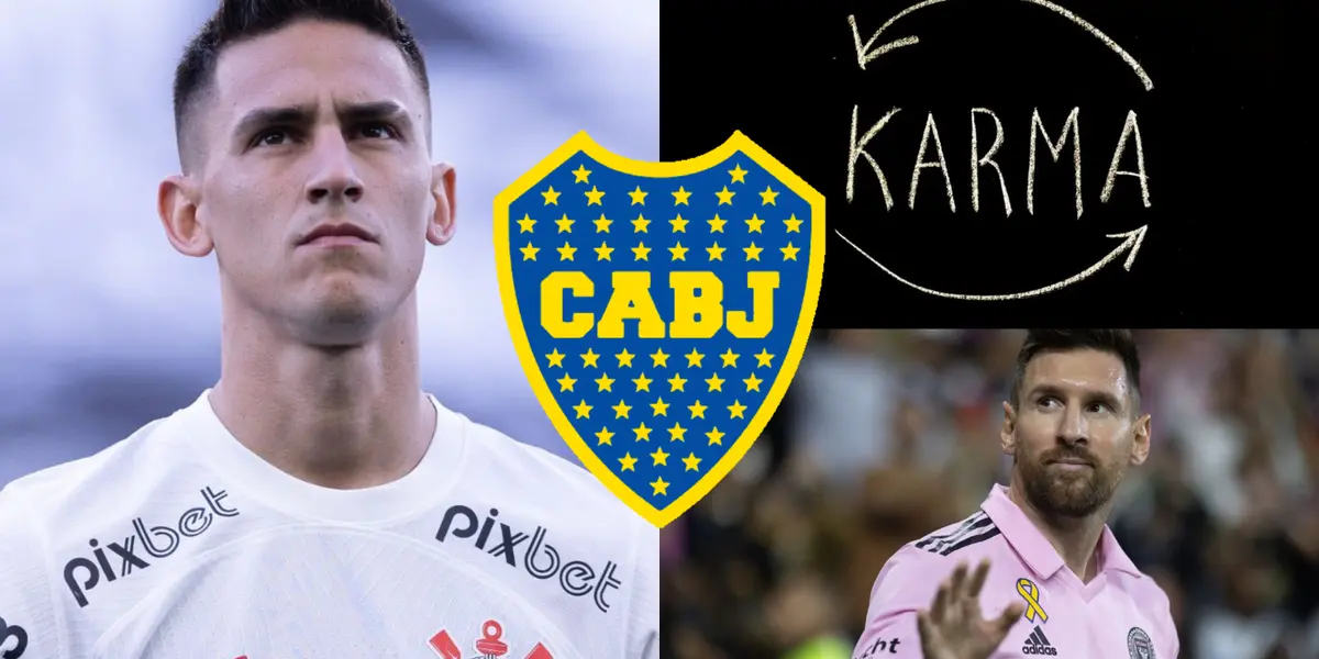 Matías Rojas con la camiseta del Corinthians junto a Lionel Messi.