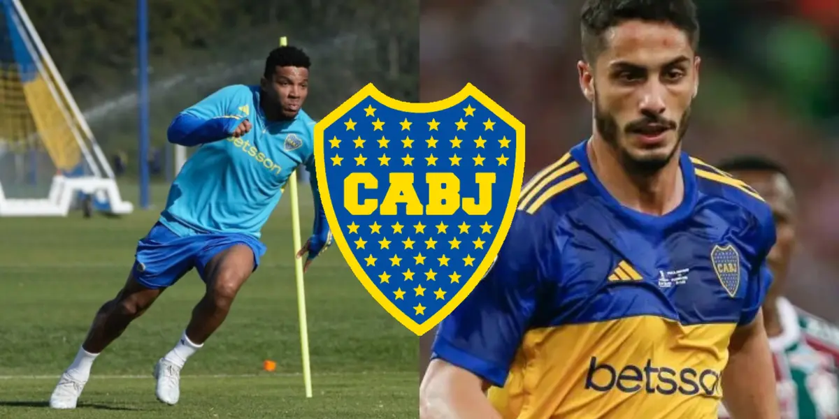 Nicolás Figal en acción y Frank Fabra en un entrenamiento de Boca.