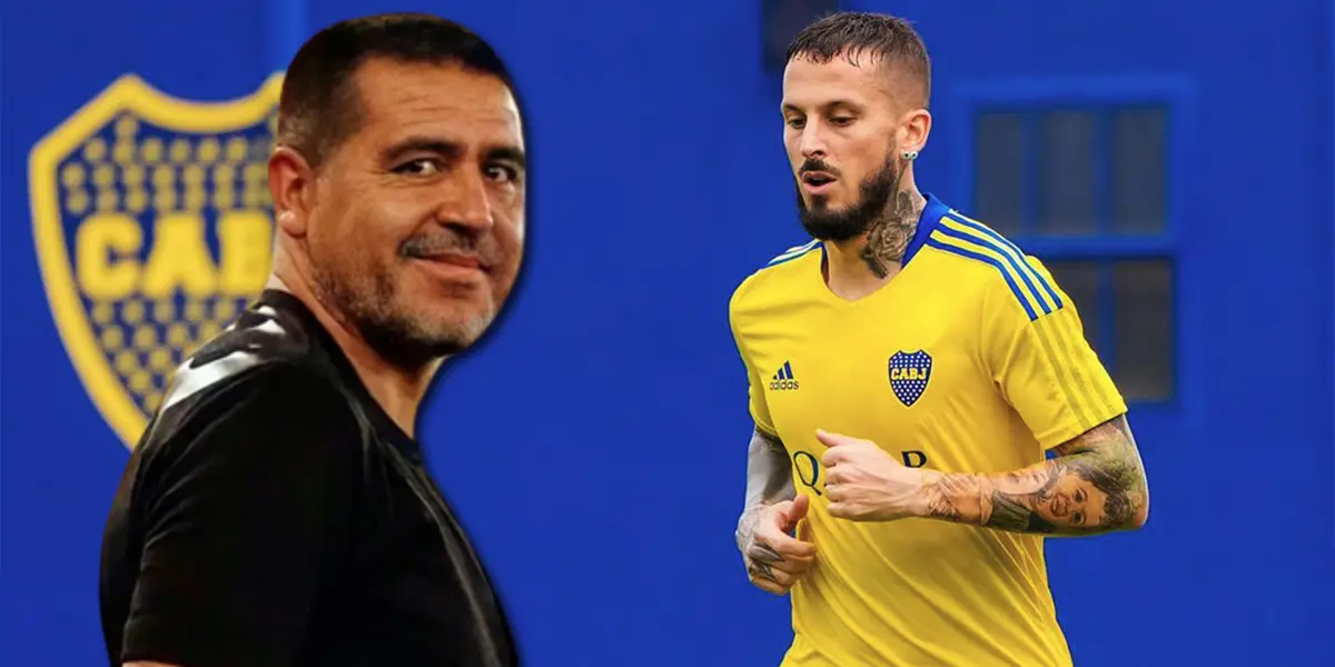 Riquelme junto a Darío Benedetto en el predio de Boca.