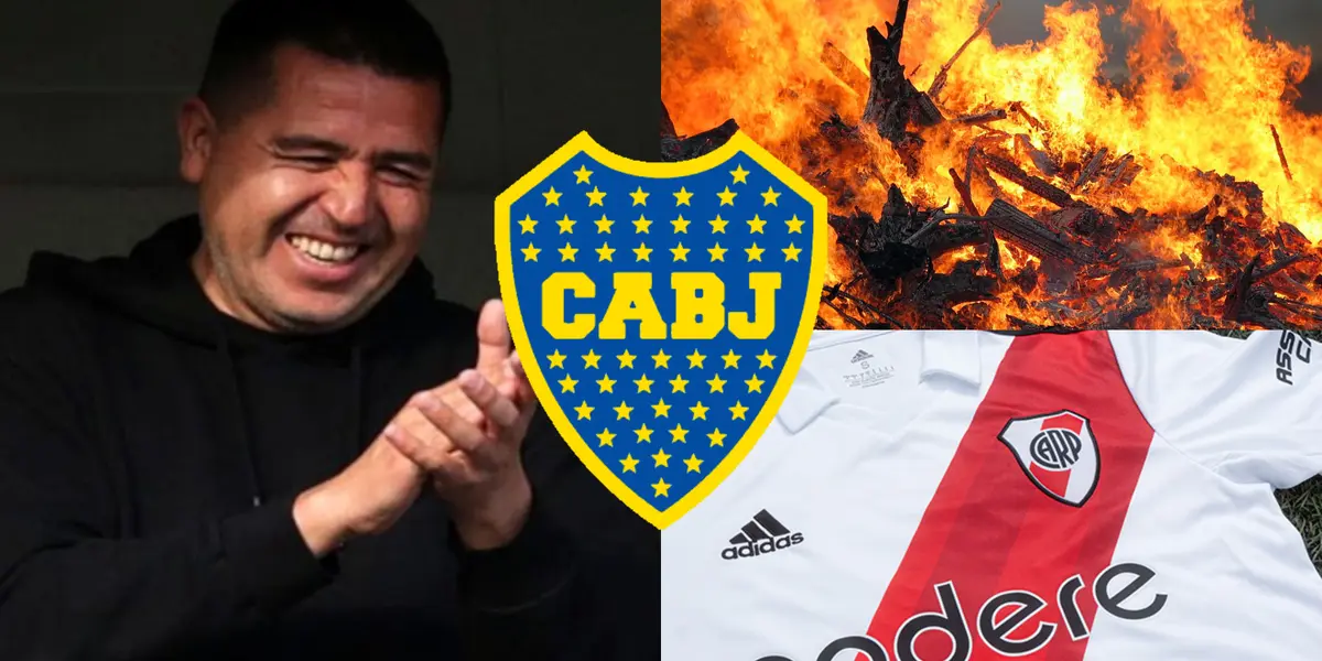 Riquelme riendo y a su lado una camiseta de River.