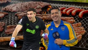 Dibu Martínez y Juan Román Riquelme, fanáticos del asado.