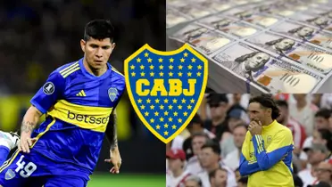 Jorman Campuzano con la camiseta de Boca junto a Martínez.