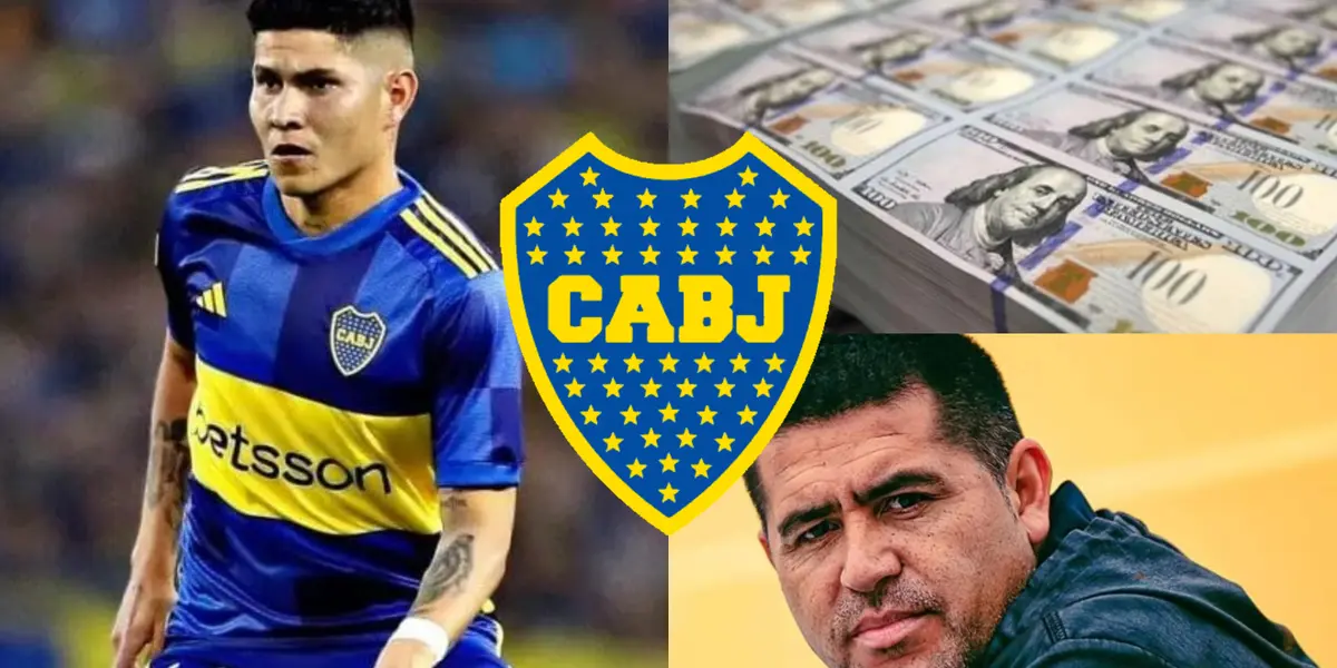 Jorman Campuzano con la camiseta de Boca y a su lado Riquelme.