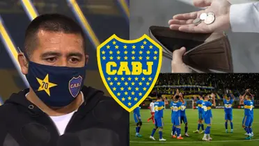 Juan Román Riquelme y a su lado, los jugadores de Boca en la Bombonera.