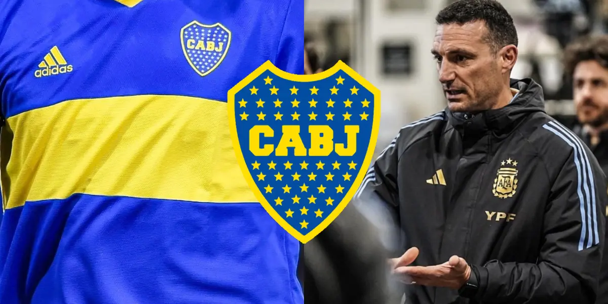 Lionel Scaloni con una campera de Argentina y a su lado, un jugador de Boca.