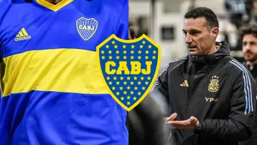 Lionel Scaloni con una campera de Argentina y a su lado, un jugador de Boca.