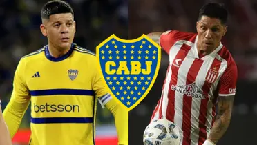 Marcos Rojo con la camiseta amarilla de Boca y a su lado Enzo Pérez.